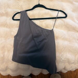 Garage One-Shoulder Asymmetrical Going Out Top in Charcoal Grey